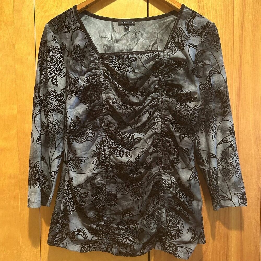Sami &‎ Jo Corset Style Top Sz L Black Velvet Accents Whimsigoth Fairy Grunge